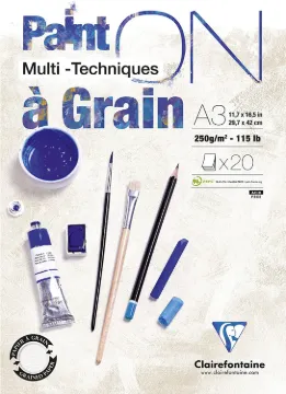 "Clairefontaine 975050C PaintOn Pad with 2 Grits, 250 g, High Quality, DIN A3, 29.7 x 42 cm"