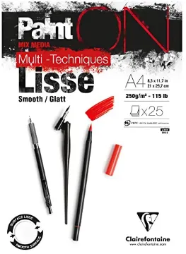 "Clairefontaine 975729C - PaintOn Multi-Technique Drawing Paper, 250g, A4 - White"