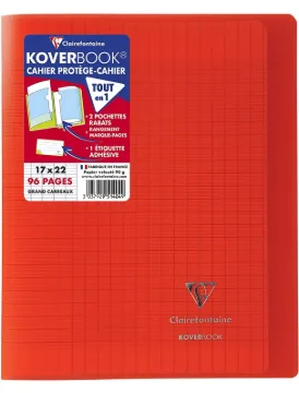 Clairefontaine 951404C Stapled Notebook Koverbook, 17x22 cm, 96 Pages, Squared - Red