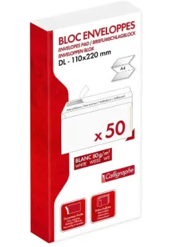 Clairefontaine 15965C 11x22 cm Tear-Off Envelopes - White (Pack of 50)