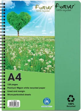 Clairefontaine Forever Premium - Spiral A4 notebook, 120 lined sheets, 100% recycled paper - Green