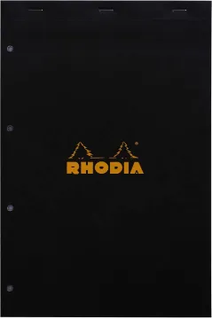 Rhodia Notepad, No20 A4+, Hole punched, Squared - Black