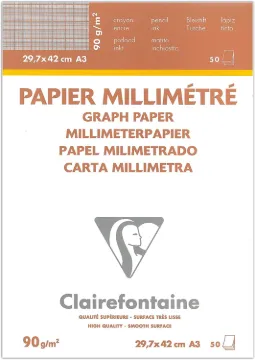 Clairefontaine 97136C White Vellum Graph Pad, 90 g, 29.7 x 42 cm, 50 Sheets
