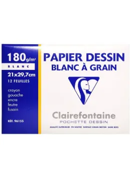 Clairefontaine 21 x 29.7 cm Grained Drawing Paper, 180 g, 12 Sheets