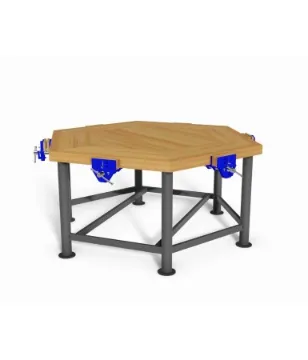 1600mm Hexagonal Steel Frame Work Bench Fitted with 7 inch Vices