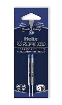 Helix Oxford Ballpoint Pen Refills, BLUE INK - Pack of 2