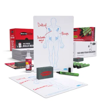 Show-me Bulk Pack of Human Muscle Drywipe Boards, Pens and Erasers (100 of each). Includes 100ml sam