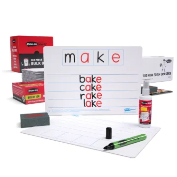 Show-me Bulk Pack of Phoneme Drywipe Boards, Pens and Erasers (100 of each). Includes 100ml sample S