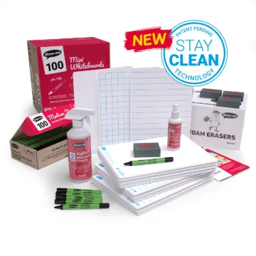 Show-me Bulk Box of 100 x A4 Multi-Design Whiteboards, in 3 designs, with pens and erasers plus 2 fr