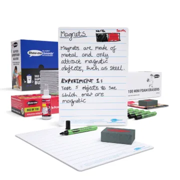 Show-me Bulk Box of 100 x A4 Lined/Plain SUPERTOUGH Whiteboards, with pens and erasers plus 1 free c