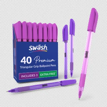 Swash Pack of 40 Premium Triangular Ballpoint Pens with rubber-grip, Pink plus 3 FREE Purple