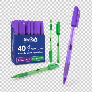 Swash Pack of 40 Premium Triangular Ballpoint Pens with rubber-grip, Purple plus 3 FREE Green