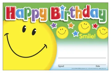 HAPPY BIRTHDAY SMILE RECOGNITION AWARDS PACK OF 30